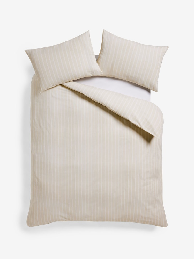 Natural 100% Cotton Stripe Duvet Cover and Pillowcase Set - Image 2 of 3 Natural 100% Cotton Stripe Duvet Cover and Pillowcase Set - Image 2 of 3