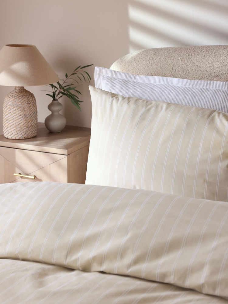 Natural 100% Cotton Stripe Duvet Cover and Pillowcase Set - Image 3 of 3 Natural 100% Cotton Stripe Duvet Cover and Pillowcase Set - Image 3 of 3
