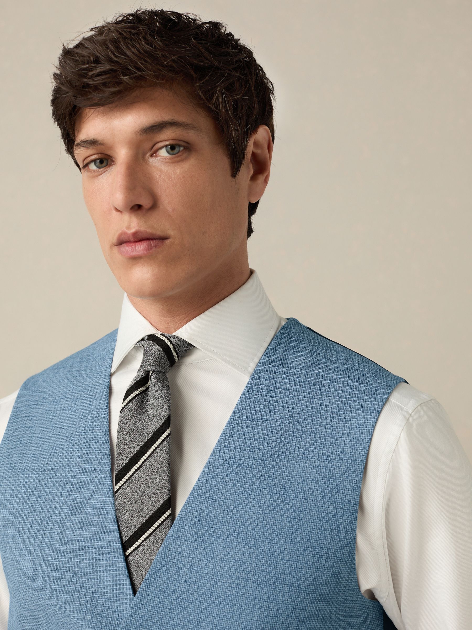 Buy Blue Textured Linen Suit Waistcoat from Next USA