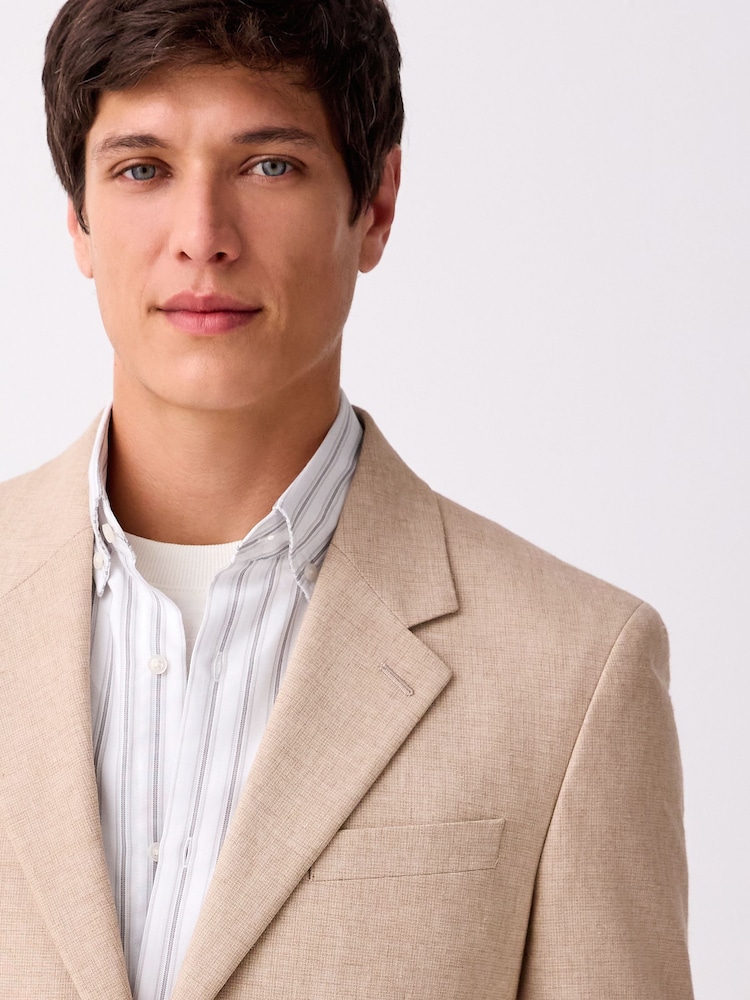 Stone Tailored Fit Linen Blend Texture Suit Jacket - Image 4 of 9