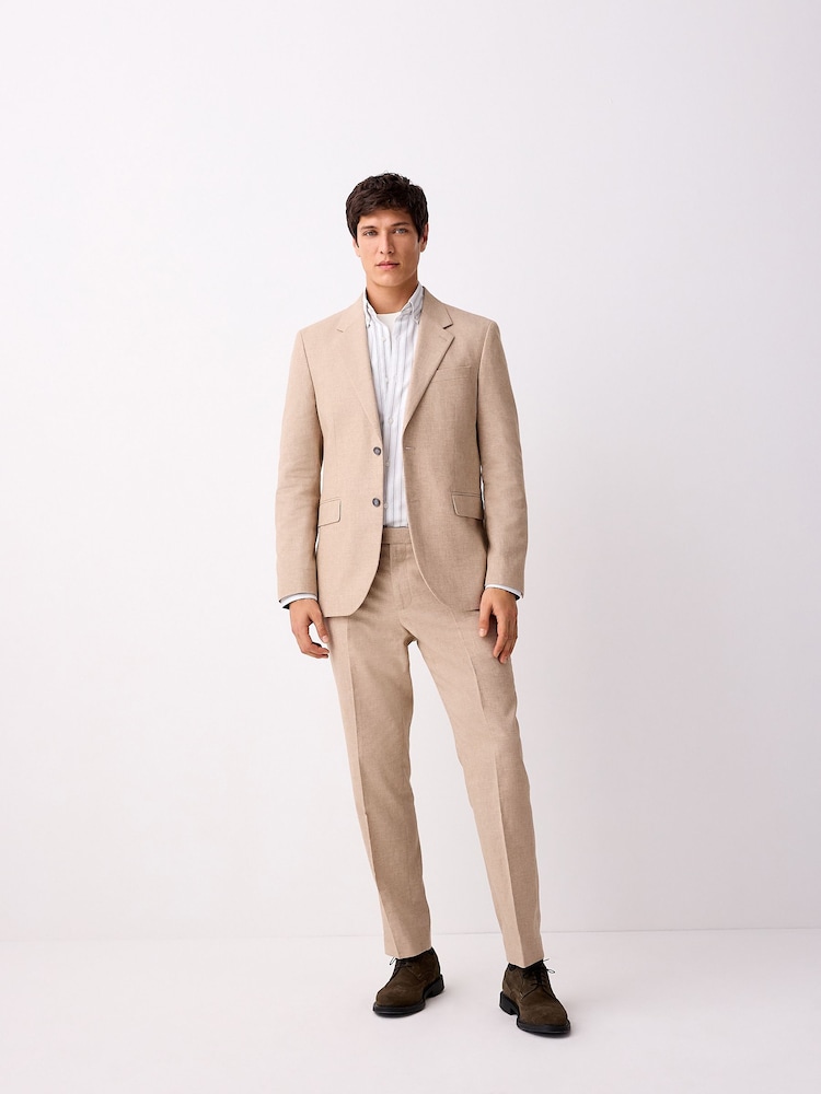 Песочный - Tailored Fit Linen Texture Suit Trousers - Изображение 2 из 10