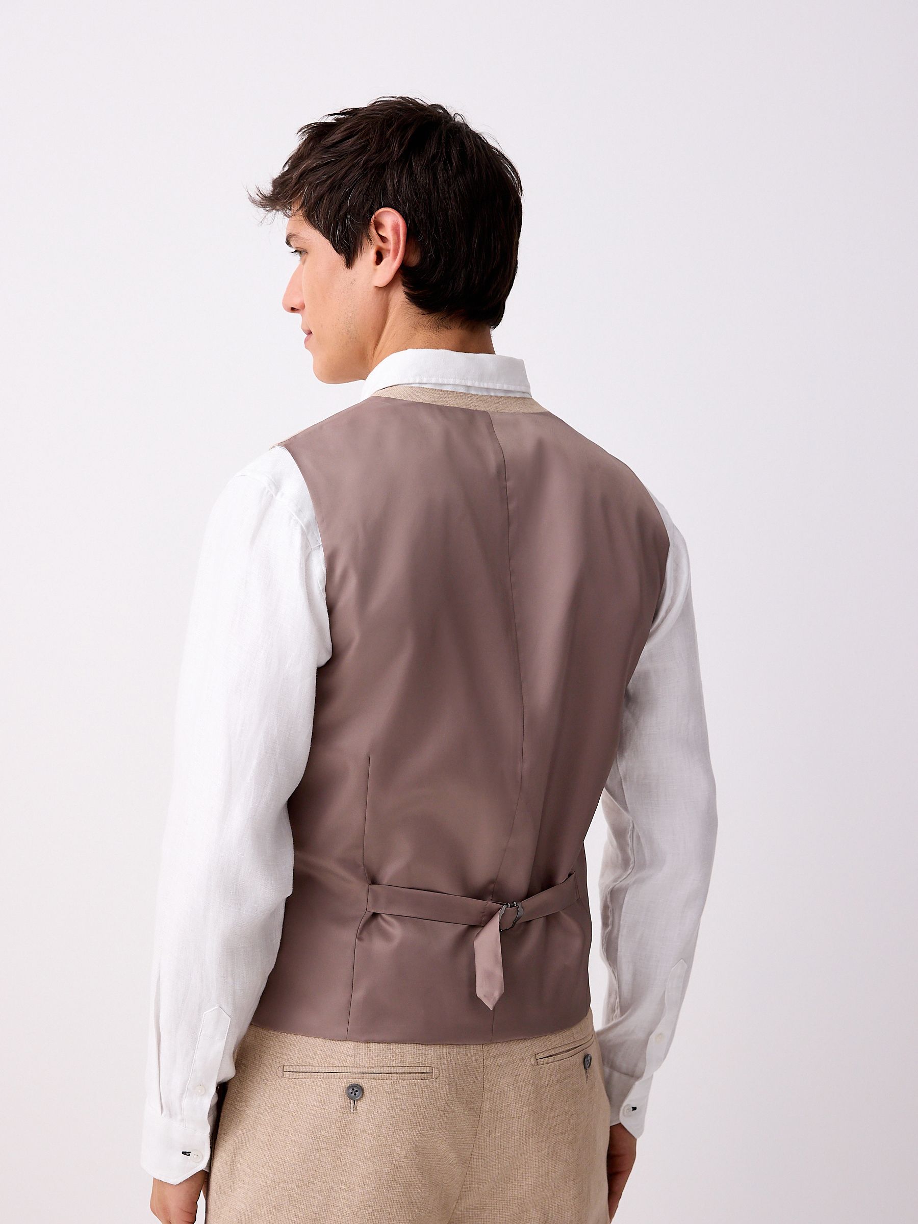 Buy Stone Textured Linen Suit Waistcoat from Next USA