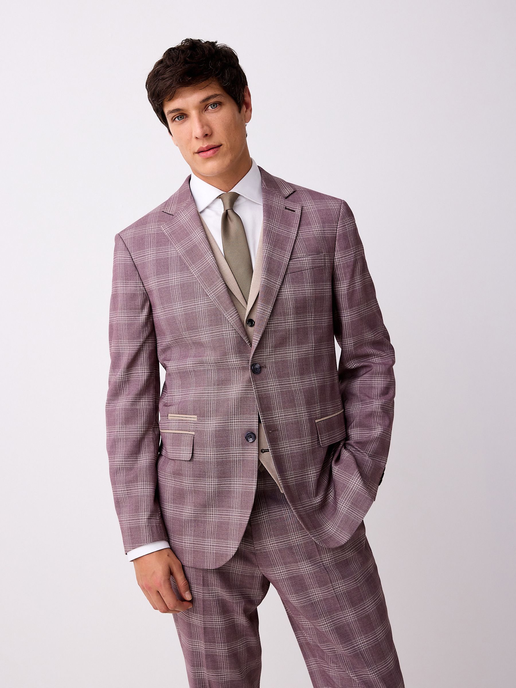 Next：日本 ピンク - トリムチェック スーツジャケット from Next Japan