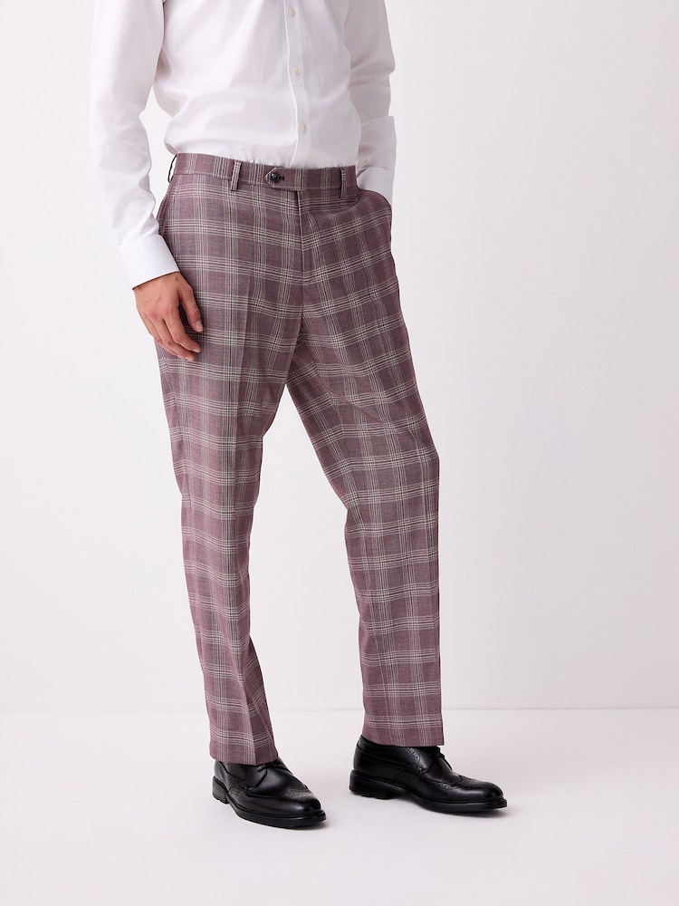 Pink Regular Fit Trimmed Check Suit Trousers - Image 1 of 5 Pink Regular Fit Trimmed Check Suit Trousers - Image 1 of 5