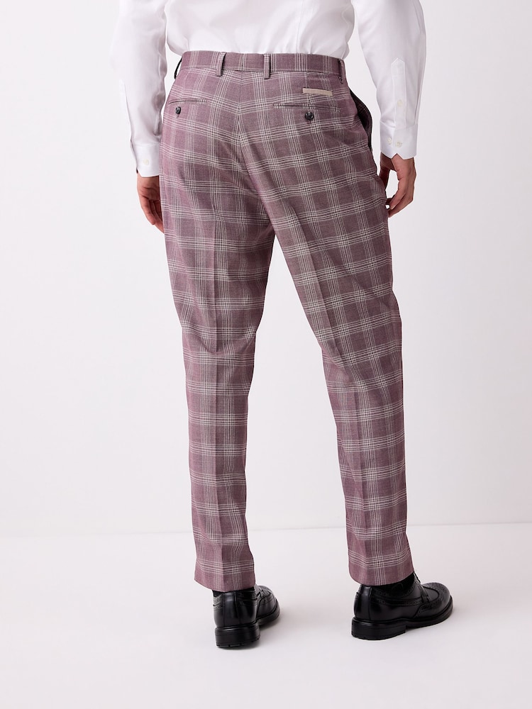 Pink Regular Fit Trimmed Check Suit Trousers - Image 3 of 5