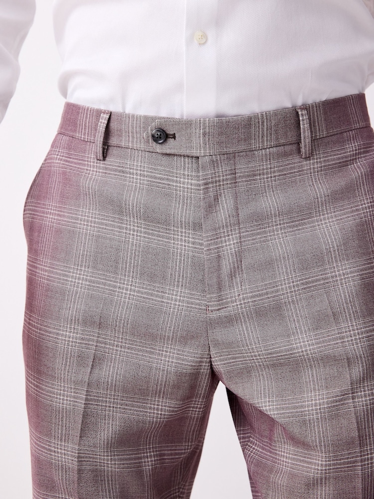 Pink Regular Fit Trimmed Check Suit Trousers - Image 4 of 5