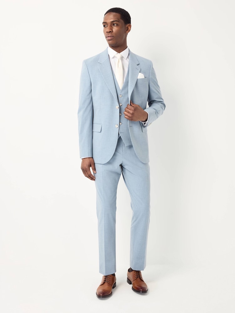 Blue Slim Fit Striped Suit Jacket - Image 2 of 6