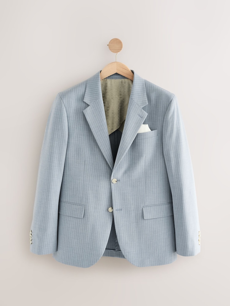 Blue Slim Fit Striped Suit Jacket - Image 7 of 12