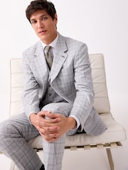 Light Grey Tailored Fit Check Suit Jacket - Image 1 of 9