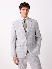 Light Grey Tailored Fit Check Suit Jacket - Image 2 of 9