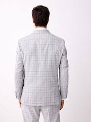 Light Grey Tailored Fit Check Suit Jacket - Image 3 of 9