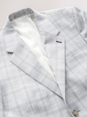 Light Grey Tailored Fit Check Suit Jacket - Image 7 of 9