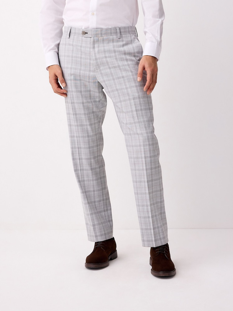 Light Grey - Tailored Fit Check Suit Trousers - Image 1 of 10
