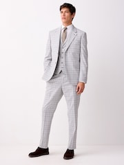 Light Grey - Tailored Fit Check Suit Trousers - Image 2 of 10