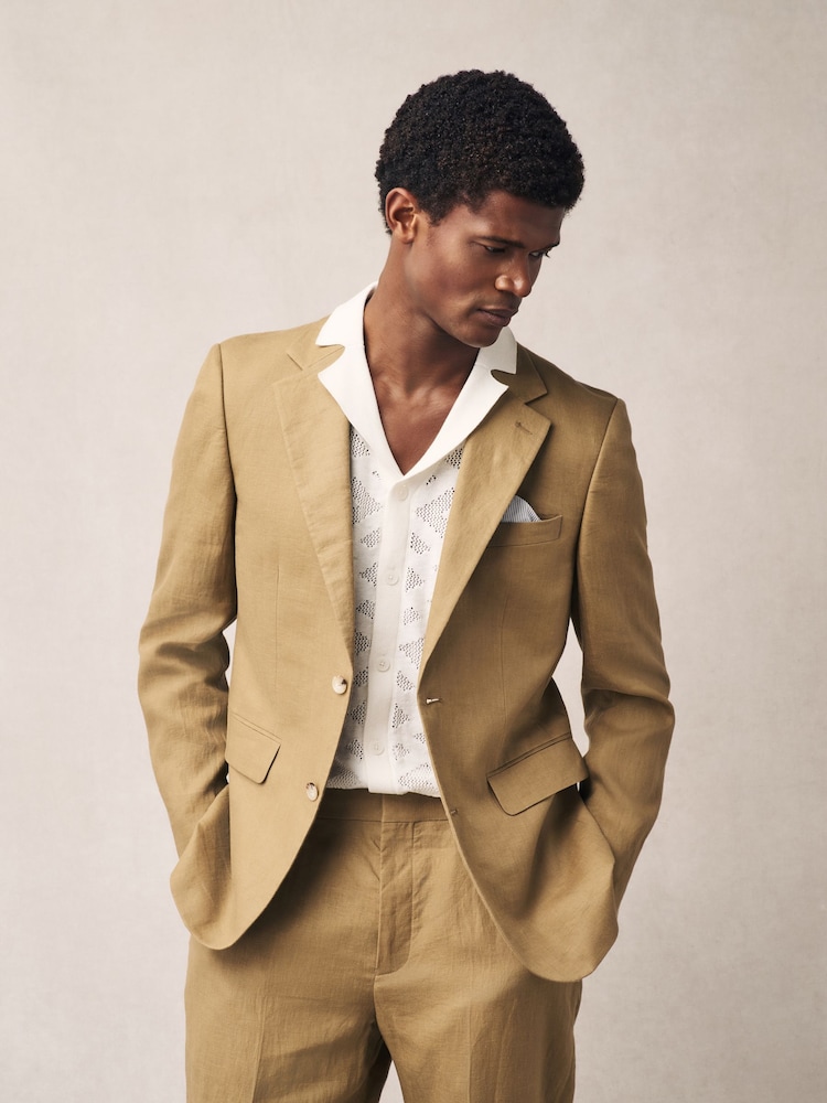 Stone Slim Fit Linen Suit Jacket - Image 1 of 10