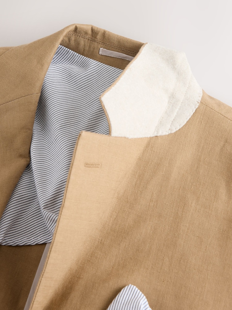 Stone Slim Fit Linen Suit Jacket - Image 10 of 10
