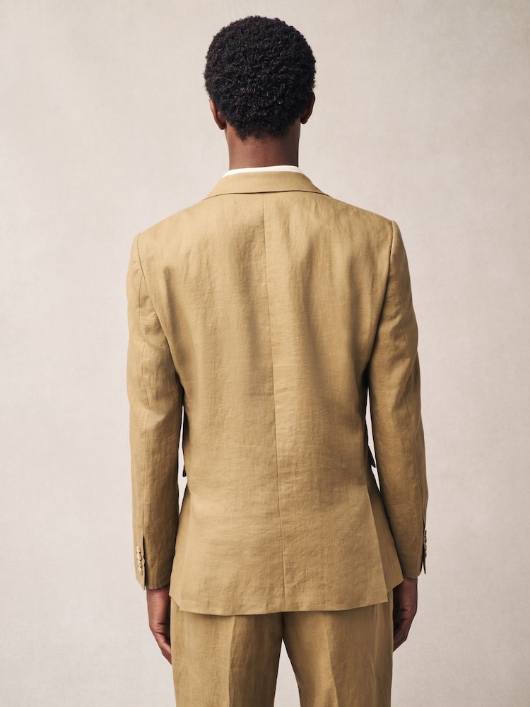 Stone Slim Fit Linen Suit Jacket - Image 3 of 10