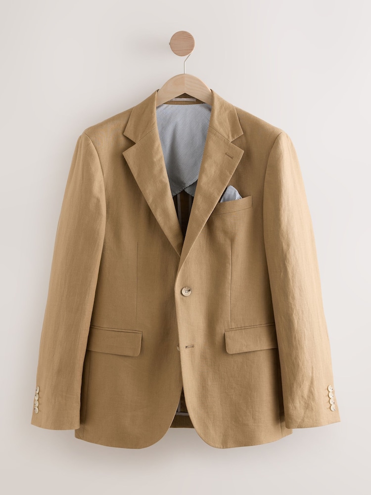 Stone Slim Fit Linen Suit Jacket - Image 6 of 10