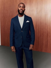 Blue Slim Fit Linen Suit Jacket - Image 1 of 9