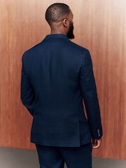 Blue Slim Fit Linen Suit Jacket - Image 3 of 9