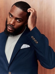 Blue Slim Fit Linen Suit Jacket - Image 4 of 9