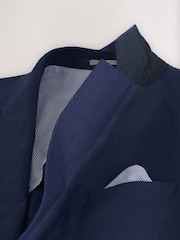 Blue Slim Fit Linen Suit Jacket - Image 8 of 9
