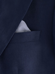 Blue Slim Fit Linen Suit Jacket - Image 9 of 9