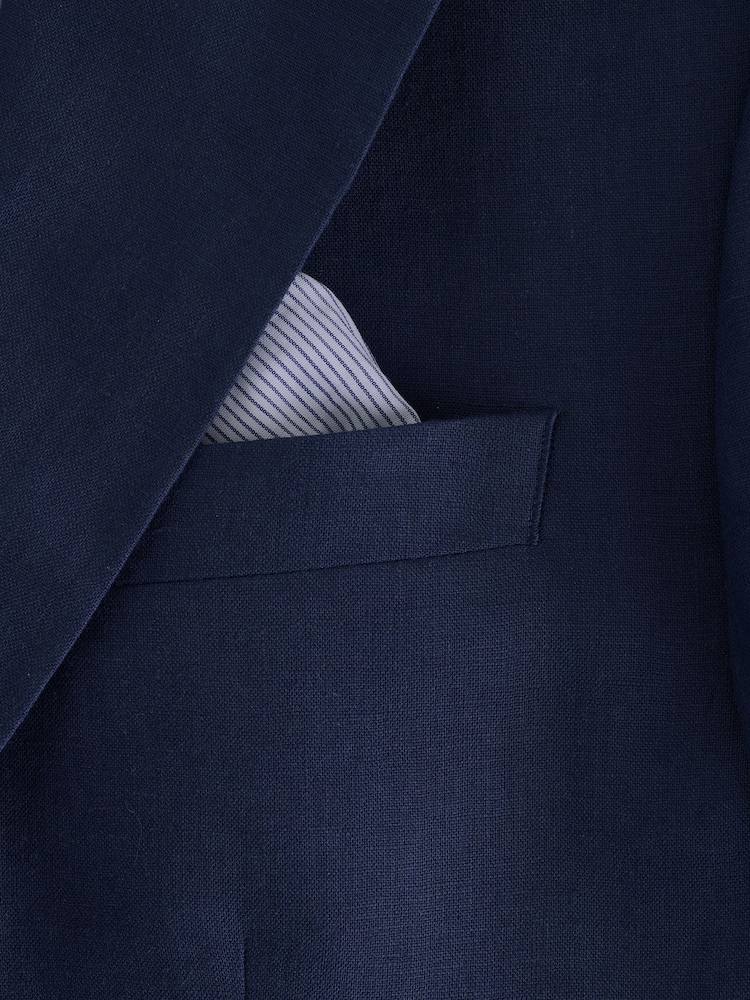 Blue Slim Fit Linen Suit Jacket - Image 9 of 9