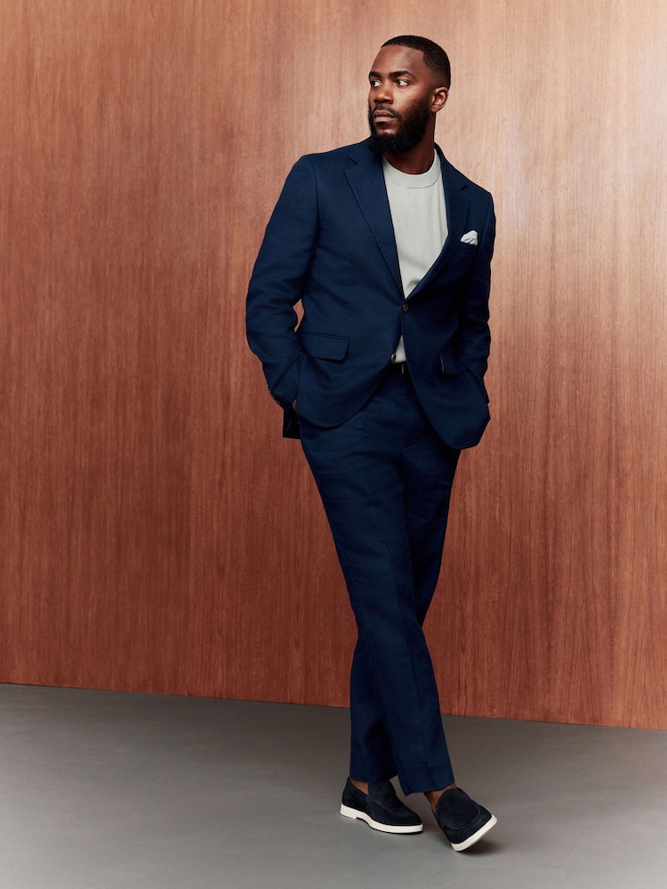 Azul - Calças de linho Slim Fit 100% - Imagem 2 de 10
