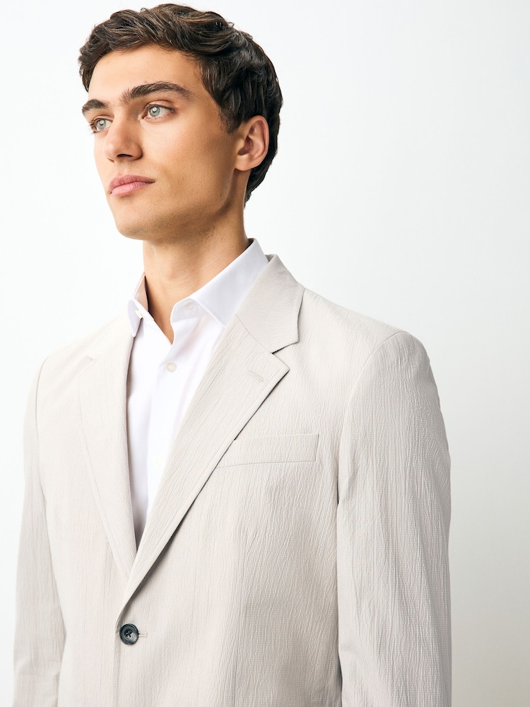 Neutral Slim Fit Seersucker Stripe Suit Jacket - Image 3 of 5