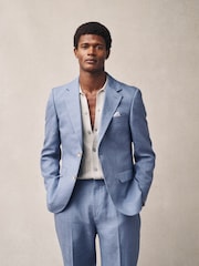 Light Blue Slim Fit Linen Suit Jacket - Image 1 of 8