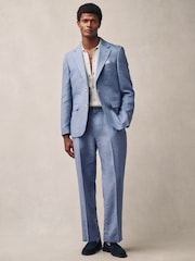 Light Blue Slim Fit Linen Suit Jacket - Image 2 of 8