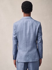 Light Blue Slim Fit Linen Suit Jacket - Image 3 of 8