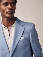 Light Blue Slim Fit Linen Suit Jacket - Image 4 of 8