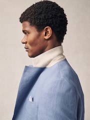 Light Blue Slim Fit Linen Suit Jacket - Image 5 of 8