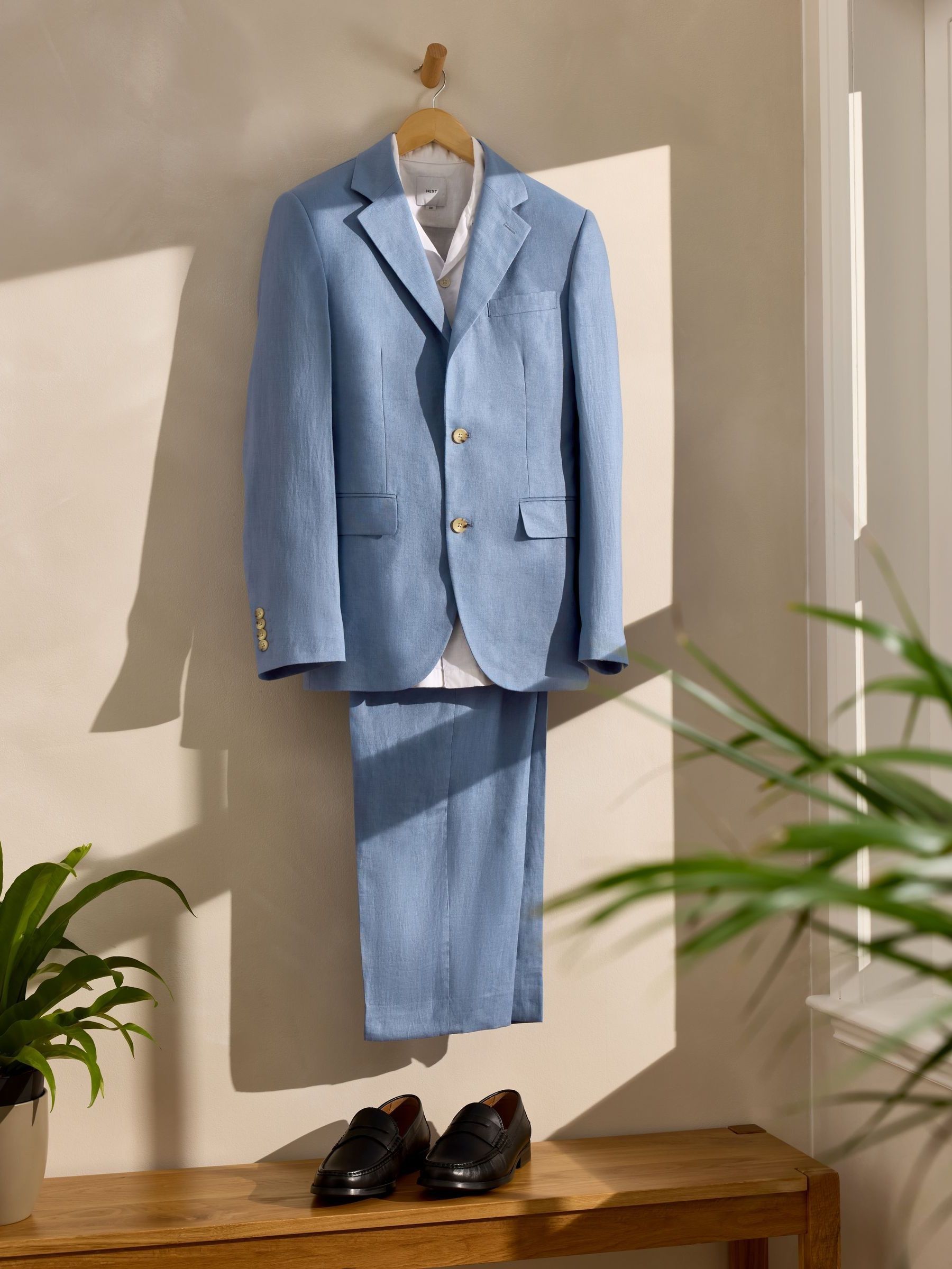 Buy Light Blue Slim Fit Linen Suit Jacket from Next Canada