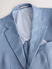 Light Blue Slim Fit Linen Suit Jacket - Image 6 of 8