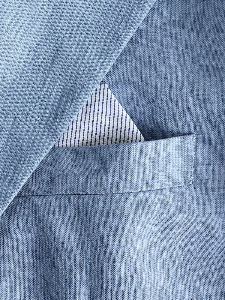 Light Blue Slim Fit Linen Suit Jacket - Image 8 of 8