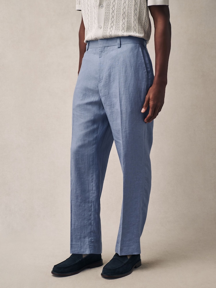 Light Blue Slim Fit 100% Linen Suit Trousers - Image 1 of 7 Light Blue Slim Fit 100% Linen Suit Trousers - Image 1 of 7