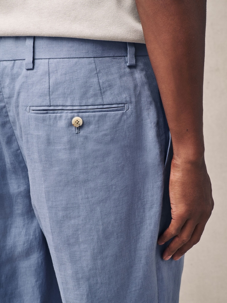 Light Blue Slim Fit 100% Linen Suit Trousers - Image 5 of 7