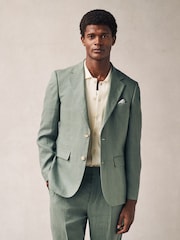 Green Slim Fit Linen Suit Jacket - Image 1 of 9