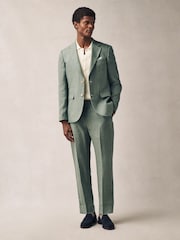 Green Slim Fit Linen Suit Jacket - Image 2 of 9