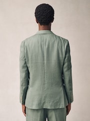 Green Slim Fit Linen Suit Jacket - Image 3 of 9