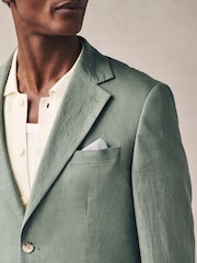 Green Slim Fit Linen Suit Jacket - Image 4 of 9