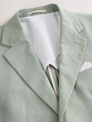 Green Slim Fit Linen Suit Jacket - Image 6 of 9