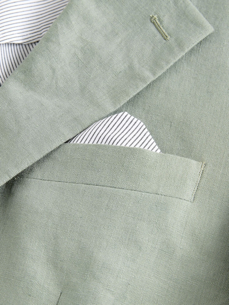 Green Slim Fit Linen Suit Jacket - Image 7 of 9