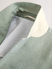 Green Slim Fit Linen Suit Jacket - Image 8 of 9