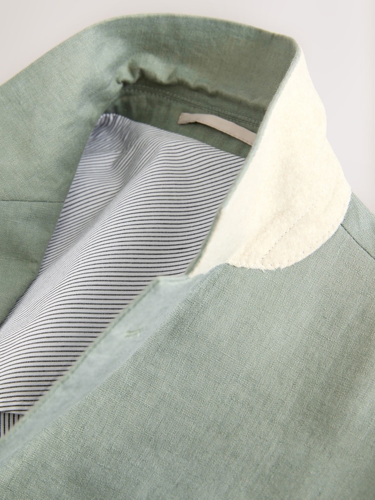 Green Slim Fit Linen Suit Jacket - Image 8 of 9