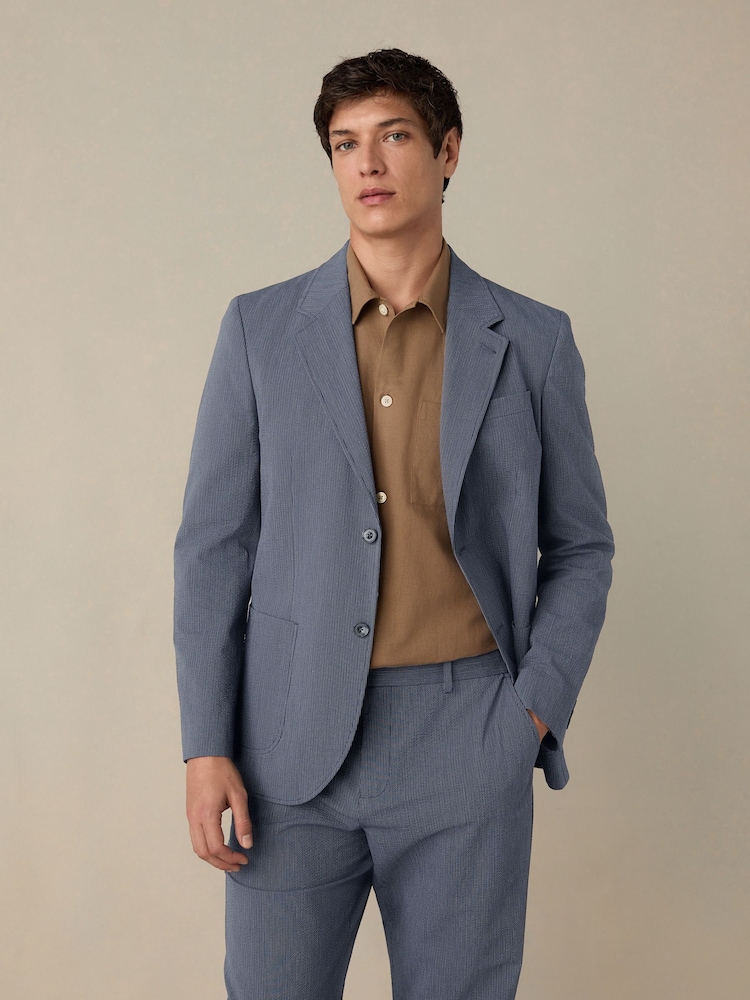 Marineblau - Slim Fit Seersucker Stripe Suit Jacket - Bild 1 von 9 Marineblau - Slim Fit Seersucker Stripe Suit Jacket - Bild 1 von 9