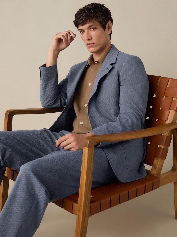 Marineblau - Slim Fit Seersucker Stripe Suit Jacket - Bild 2 von 9 Marineblau - Slim Fit Seersucker Stripe Suit Jacket - Bild 2 von 9